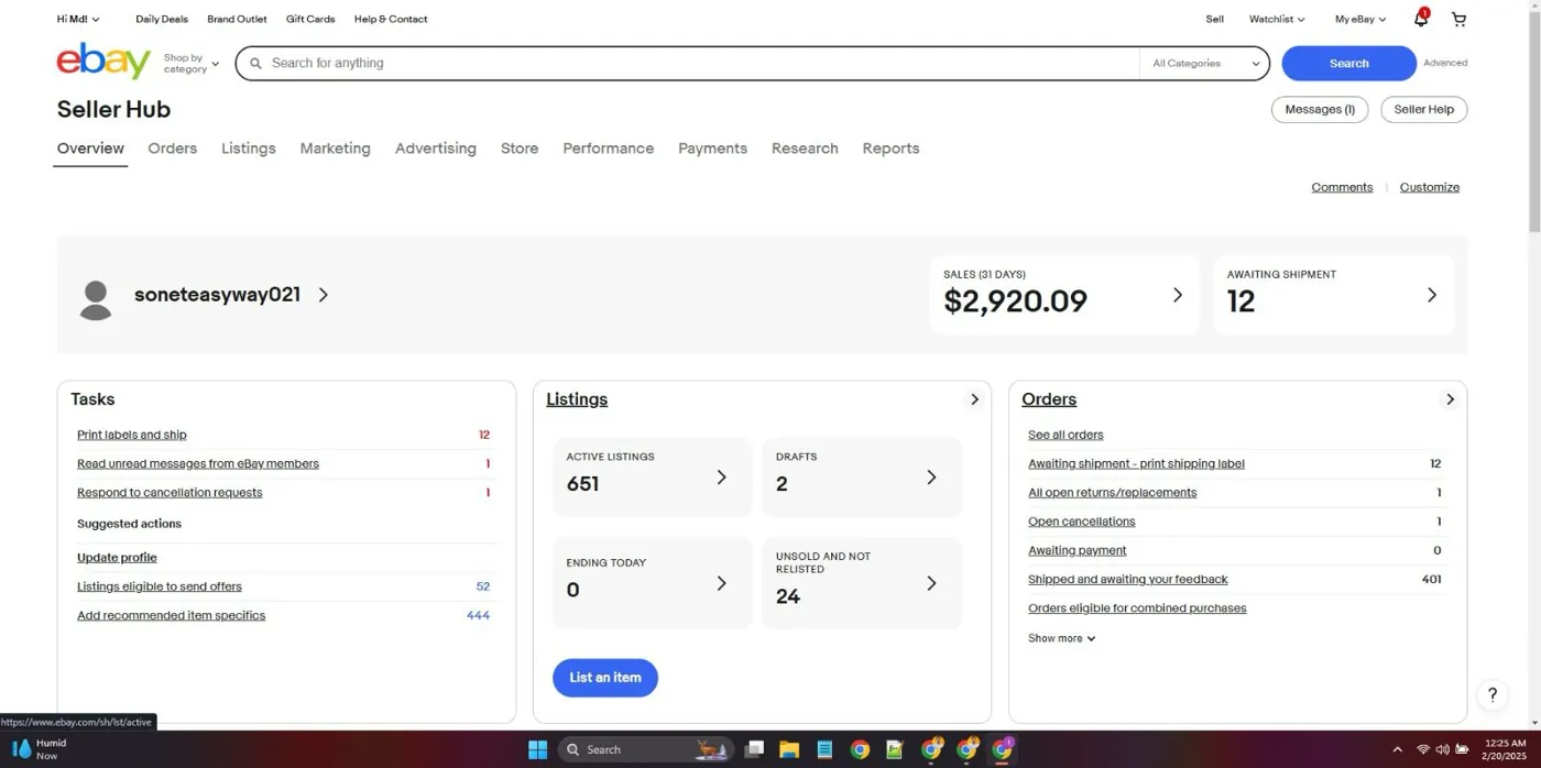 eBay Seller Hub sales result from a managed eBay store